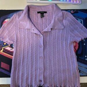 short sleeve button up purple shirt